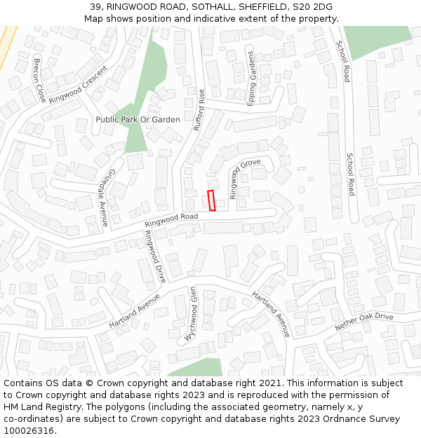 39, RINGWOOD ROAD, SOTHALL, SHEFFIELD, S20 2DG: Location map and indicative extent of plot