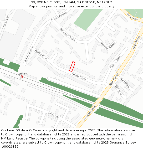 39, ROBINS CLOSE, LENHAM, MAIDSTONE, ME17 2LD: Location map and indicative extent of plot