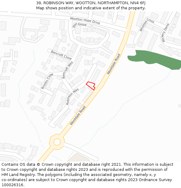 39, ROBINSON WAY, WOOTTON, NORTHAMPTON, NN4 6FJ: Location map and indicative extent of plot