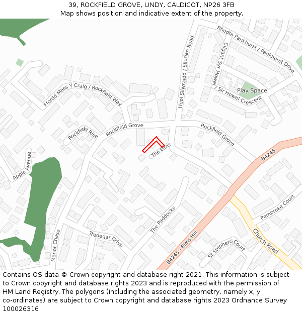 39, ROCKFIELD GROVE, UNDY, CALDICOT, NP26 3FB: Location map and indicative extent of plot