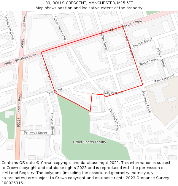 39, ROLLS CRESCENT, MANCHESTER, M15 5FT: Location map and indicative extent of plot