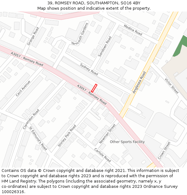 39, ROMSEY ROAD, SOUTHAMPTON, SO16 4BY: Location map and indicative extent of plot