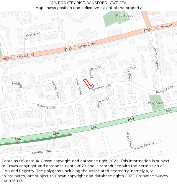 39, ROOKERY RISE, WINSFORD, CW7 3EA: Location map and indicative extent of plot