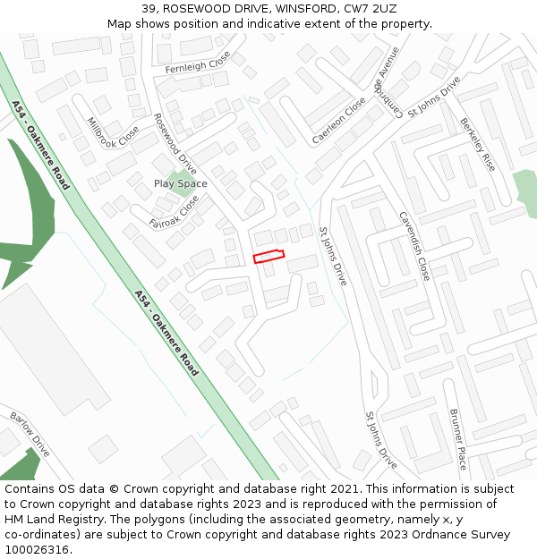39, ROSEWOOD DRIVE, WINSFORD, CW7 2UZ: Location map and indicative extent of plot