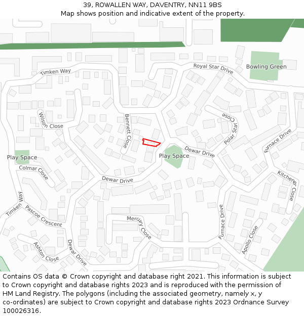 39, ROWALLEN WAY, DAVENTRY, NN11 9BS: Location map and indicative extent of plot