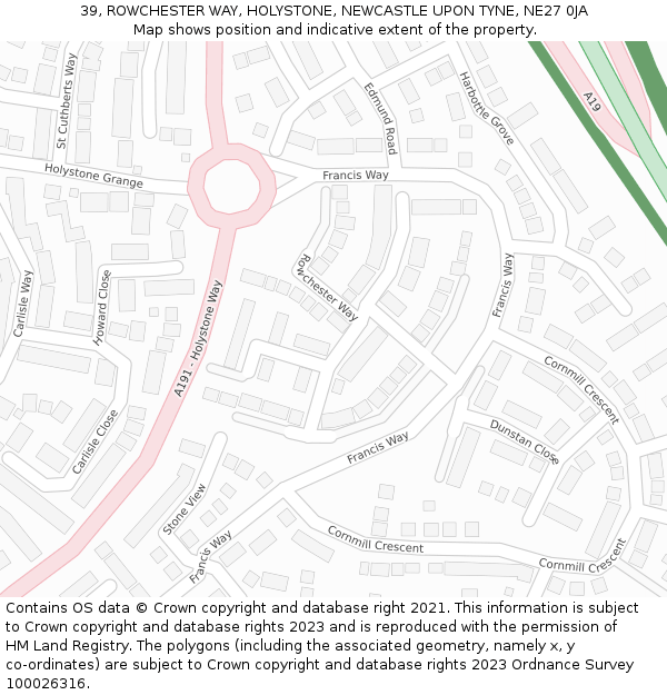 39, ROWCHESTER WAY, HOLYSTONE, NEWCASTLE UPON TYNE, NE27 0JA: Location map and indicative extent of plot