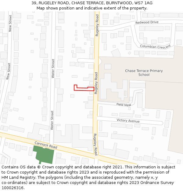 39, RUGELEY ROAD, CHASE TERRACE, BURNTWOOD, WS7 1AG: Location map and indicative extent of plot