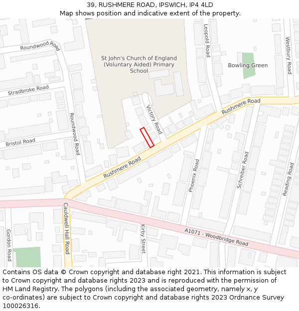 39, RUSHMERE ROAD, IPSWICH, IP4 4LD: Location map and indicative extent of plot