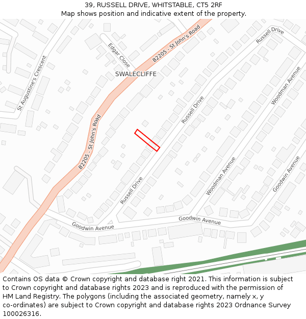 39, RUSSELL DRIVE, WHITSTABLE, CT5 2RF: Location map and indicative extent of plot