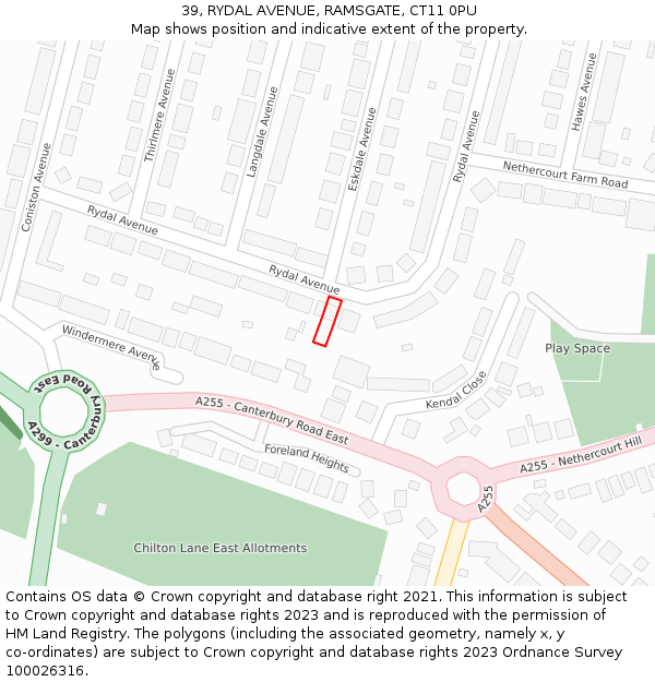 39, RYDAL AVENUE, RAMSGATE, CT11 0PU: Location map and indicative extent of plot