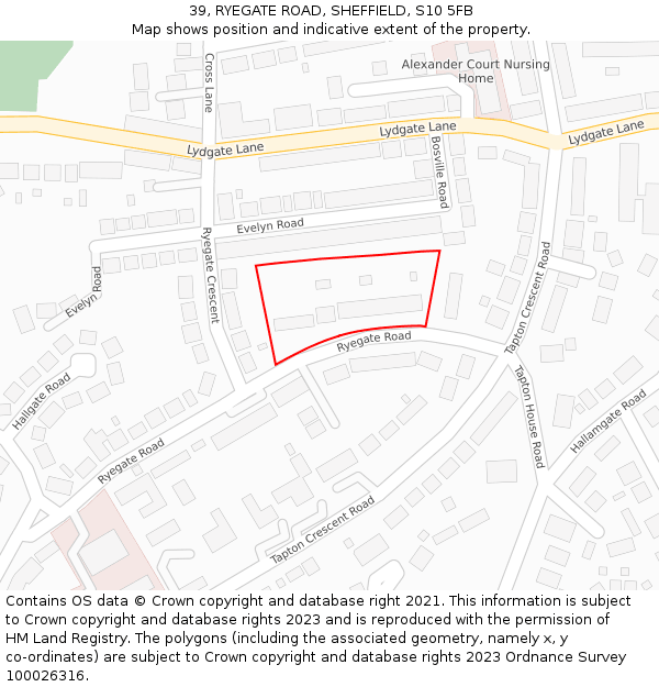 39, RYEGATE ROAD, SHEFFIELD, S10 5FB: Location map and indicative extent of plot