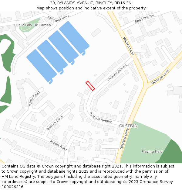 39, RYLANDS AVENUE, BINGLEY, BD16 3NJ: Location map and indicative extent of plot