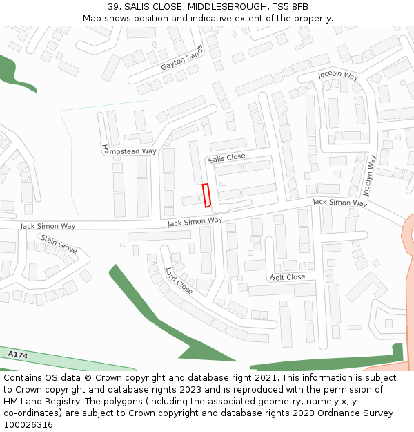 39, SALIS CLOSE, MIDDLESBROUGH, TS5 8FB: Location map and indicative extent of plot