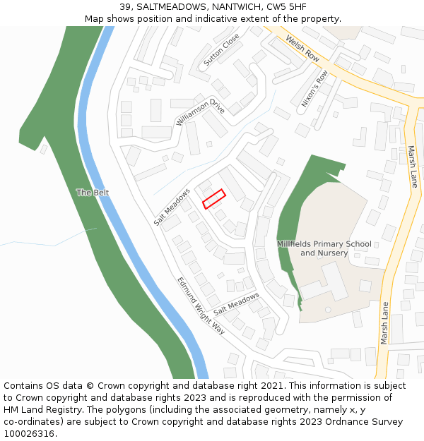 39, SALTMEADOWS, NANTWICH, CW5 5HF: Location map and indicative extent of plot