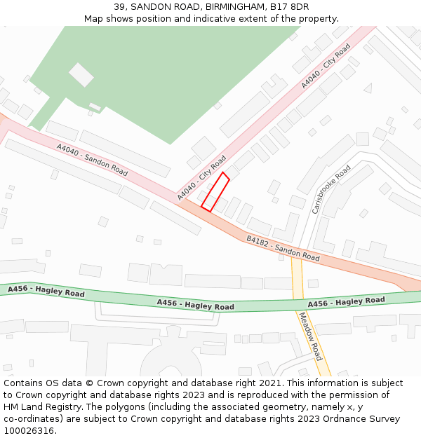 39, SANDON ROAD, BIRMINGHAM, B17 8DR: Location map and indicative extent of plot