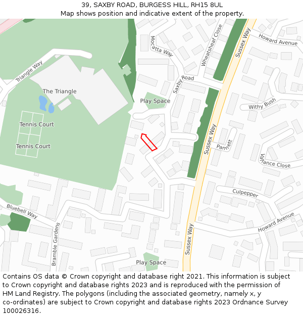 39, SAXBY ROAD, BURGESS HILL, RH15 8UL: Location map and indicative extent of plot