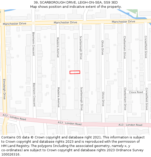 39, SCARBOROUGH DRIVE, LEIGH-ON-SEA, SS9 3ED: Location map and indicative extent of plot