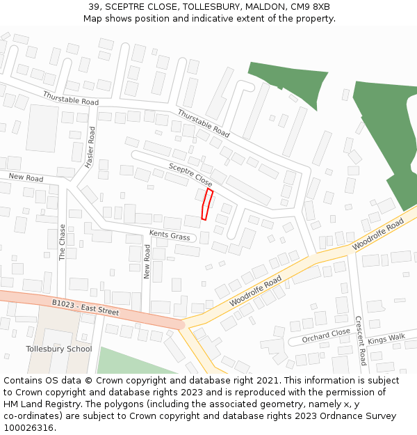 39, SCEPTRE CLOSE, TOLLESBURY, MALDON, CM9 8XB: Location map and indicative extent of plot