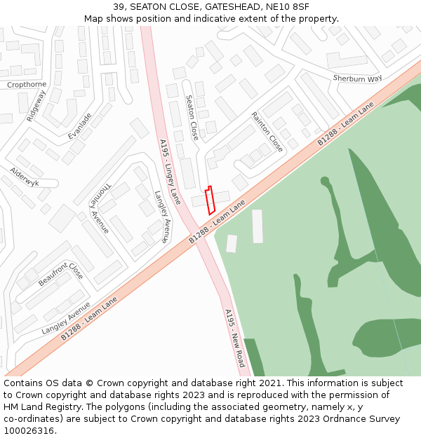 39, SEATON CLOSE, GATESHEAD, NE10 8SF: Location map and indicative extent of plot