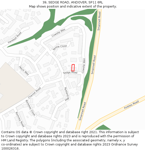 39, SEDGE ROAD, ANDOVER, SP11 6RL: Location map and indicative extent of plot