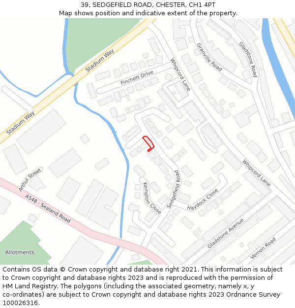 39, SEDGEFIELD ROAD, CHESTER, CH1 4PT: Location map and indicative extent of plot