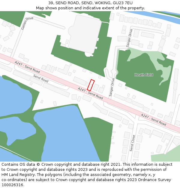 39, SEND ROAD, SEND, WOKING, GU23 7EU: Location map and indicative extent of plot