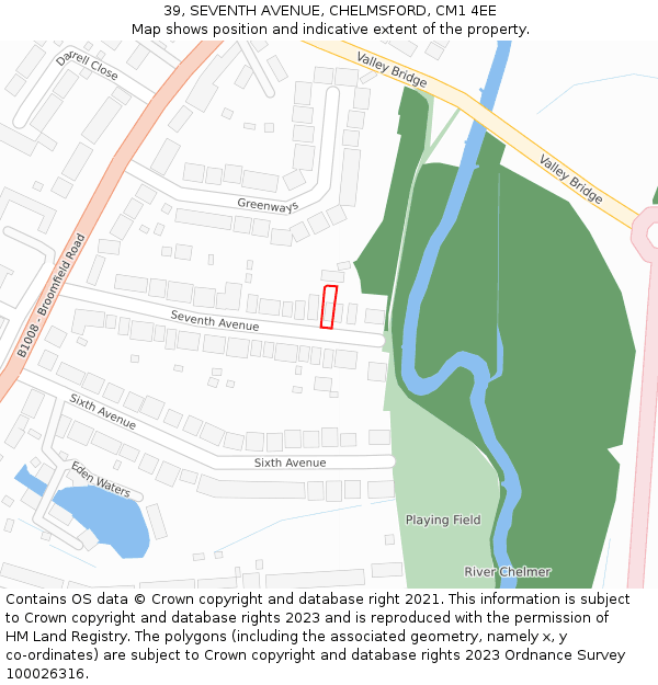 39, SEVENTH AVENUE, CHELMSFORD, CM1 4EE: Location map and indicative extent of plot