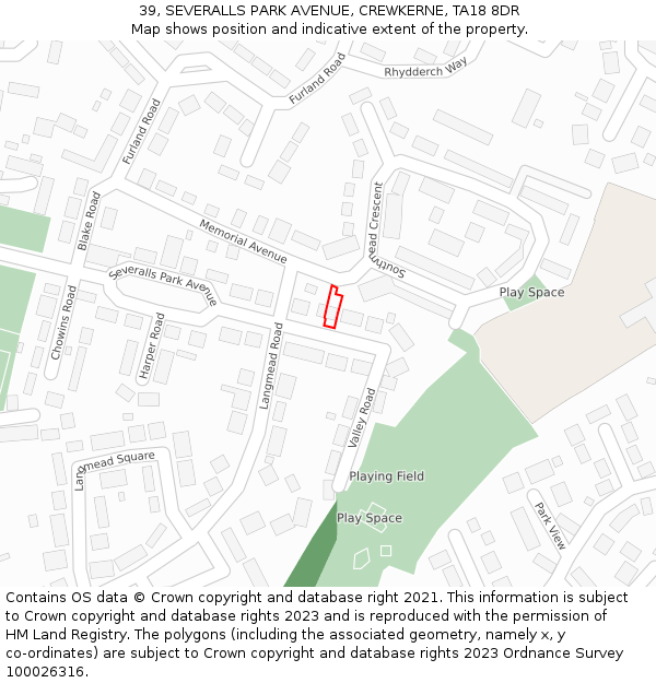 39, SEVERALLS PARK AVENUE, CREWKERNE, TA18 8DR: Location map and indicative extent of plot
