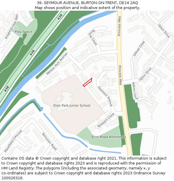 39, SEYMOUR AVENUE, BURTON-ON-TRENT, DE14 2AQ: Location map and indicative extent of plot