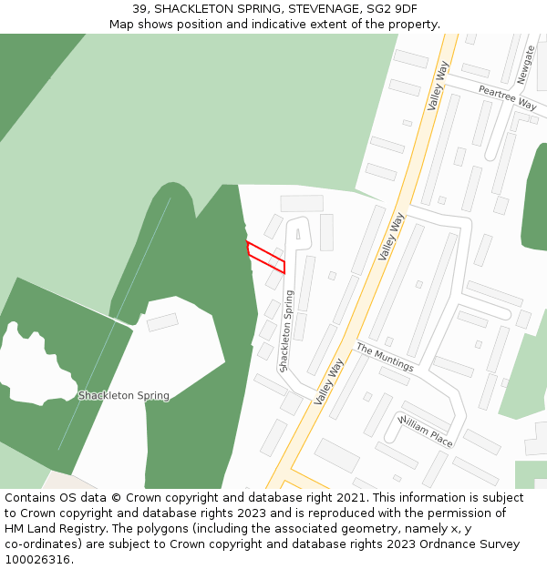 39, SHACKLETON SPRING, STEVENAGE, SG2 9DF: Location map and indicative extent of plot