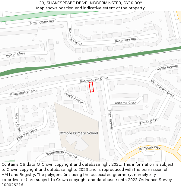 39, SHAKESPEARE DRIVE, KIDDERMINSTER, DY10 3QY: Location map and indicative extent of plot