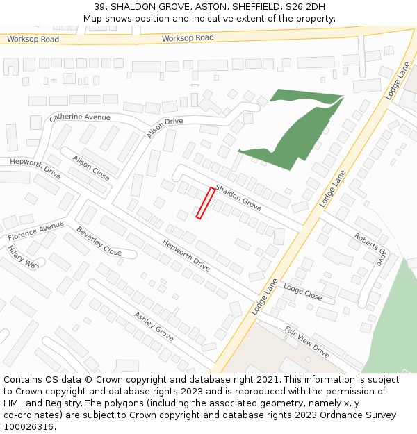 39, SHALDON GROVE, ASTON, SHEFFIELD, S26 2DH: Location map and indicative extent of plot