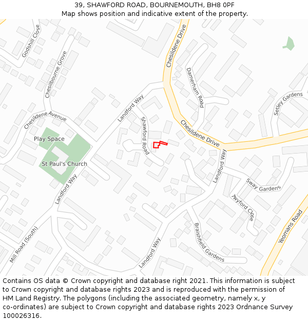 39, SHAWFORD ROAD, BOURNEMOUTH, BH8 0PF: Location map and indicative extent of plot