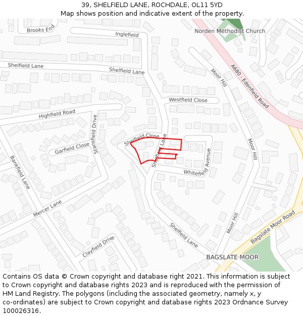 39, SHELFIELD LANE, ROCHDALE, OL11 5YD: Location map and indicative extent of plot