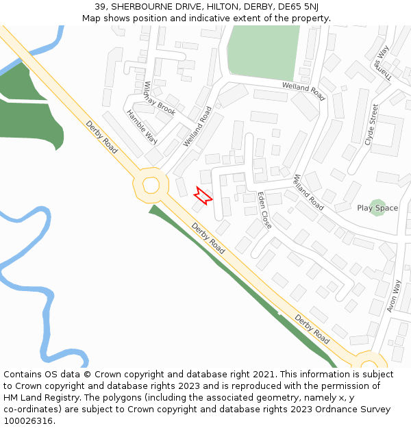 39, SHERBOURNE DRIVE, HILTON, DERBY, DE65 5NJ: Location map and indicative extent of plot