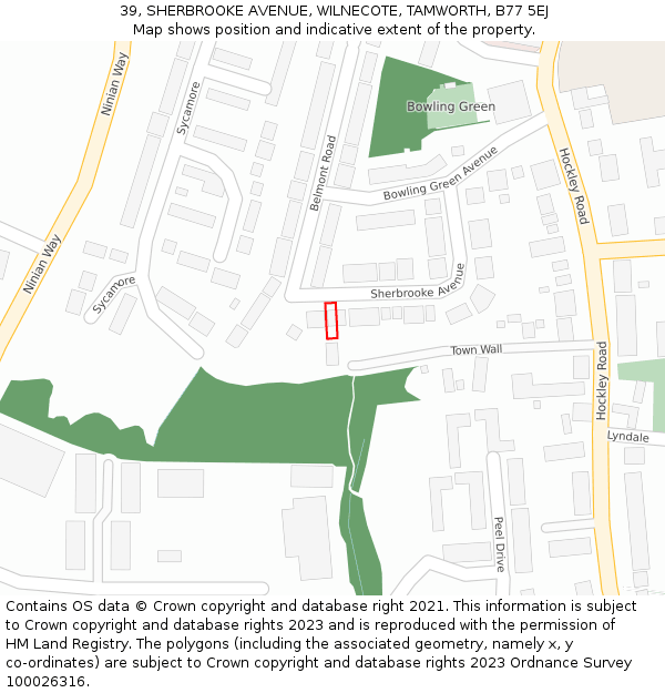 39, SHERBROOKE AVENUE, WILNECOTE, TAMWORTH, B77 5EJ: Location map and indicative extent of plot