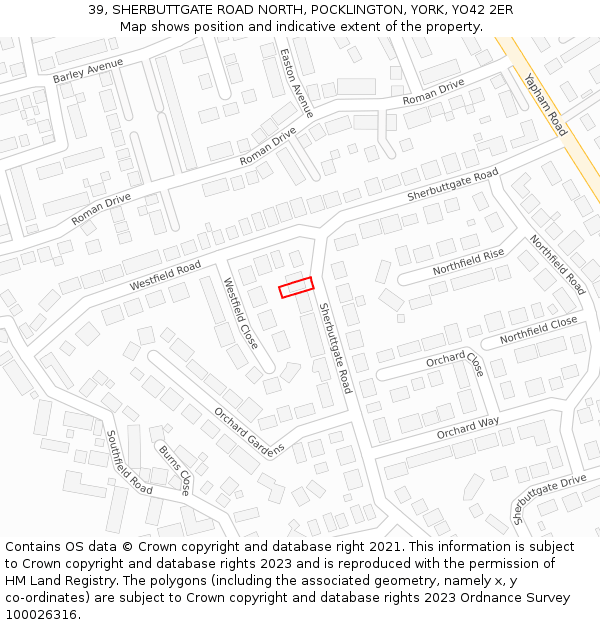 39, SHERBUTTGATE ROAD NORTH, POCKLINGTON, YORK, YO42 2ER: Location map and indicative extent of plot