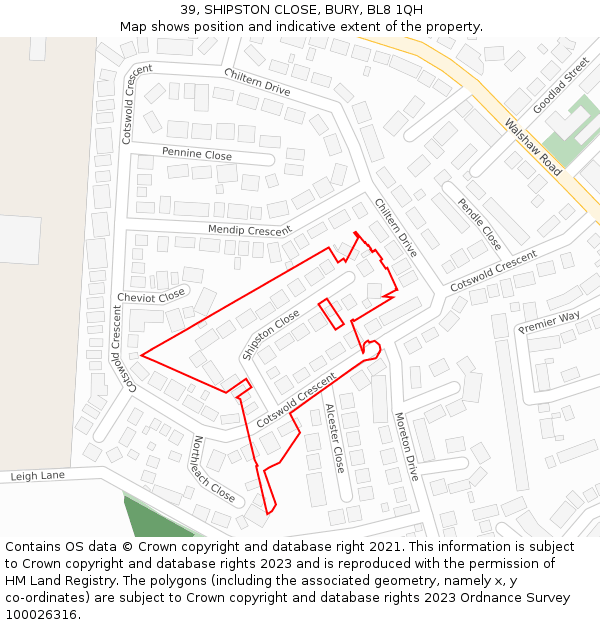 39, SHIPSTON CLOSE, BURY, BL8 1QH: Location map and indicative extent of plot