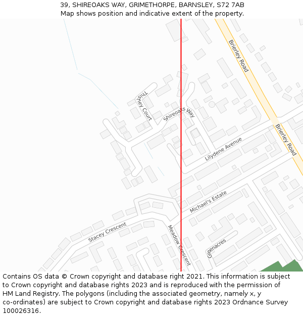 39, SHIREOAKS WAY, GRIMETHORPE, BARNSLEY, S72 7AB: Location map and indicative extent of plot