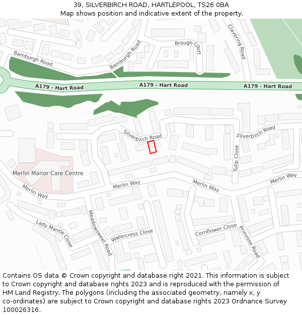 39, SILVERBIRCH ROAD, HARTLEPOOL, TS26 0BA: Location map and indicative extent of plot