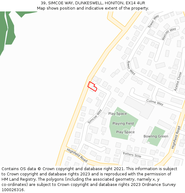 39, SIMCOE WAY, DUNKESWELL, HONITON, EX14 4UR: Location map and indicative extent of plot