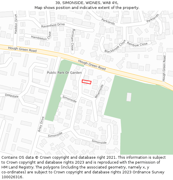 39, SIMONSIDE, WIDNES, WA8 4YL: Location map and indicative extent of plot