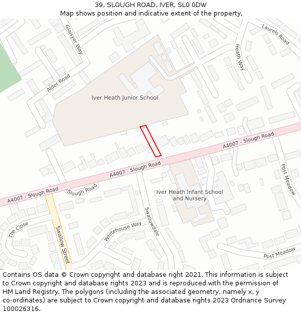 39, SLOUGH ROAD, IVER, SL0 0DW: Location map and indicative extent of plot