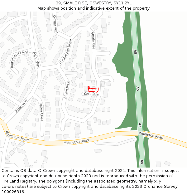 39, SMALE RISE, OSWESTRY, SY11 2YL: Location map and indicative extent of plot