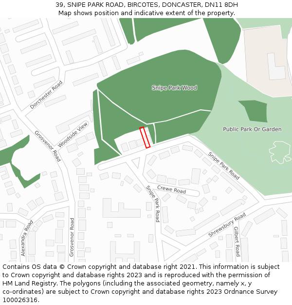 39, SNIPE PARK ROAD, BIRCOTES, DONCASTER, DN11 8DH: Location map and indicative extent of plot