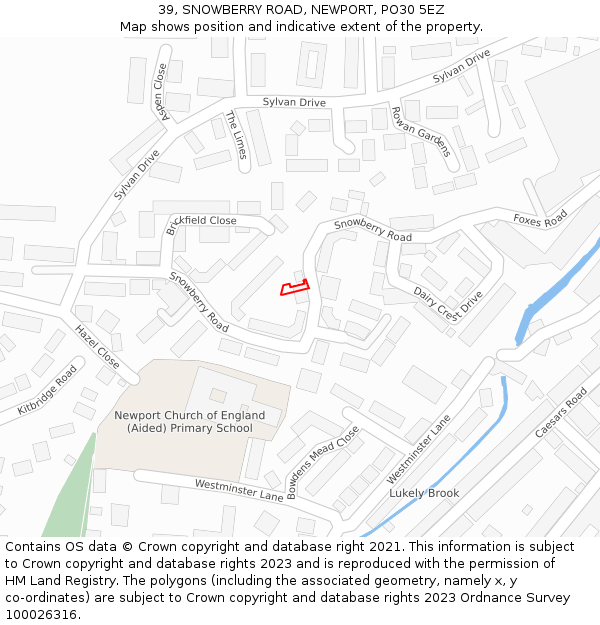 39, SNOWBERRY ROAD, NEWPORT, PO30 5EZ: Location map and indicative extent of plot