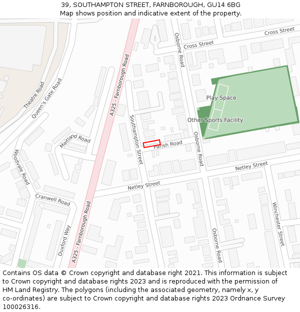 39, SOUTHAMPTON STREET, FARNBOROUGH, GU14 6BG: Location map and indicative extent of plot