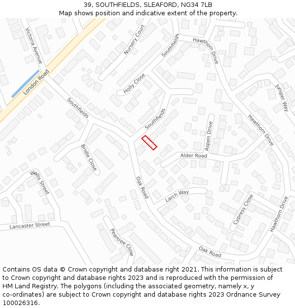 39, SOUTHFIELDS, SLEAFORD, NG34 7LB: Location map and indicative extent of plot