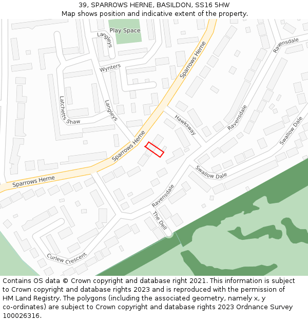 39, SPARROWS HERNE, BASILDON, SS16 5HW: Location map and indicative extent of plot