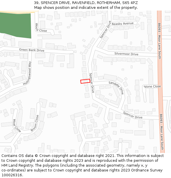 39, SPENCER DRIVE, RAVENFIELD, ROTHERHAM, S65 4PZ: Location map and indicative extent of plot